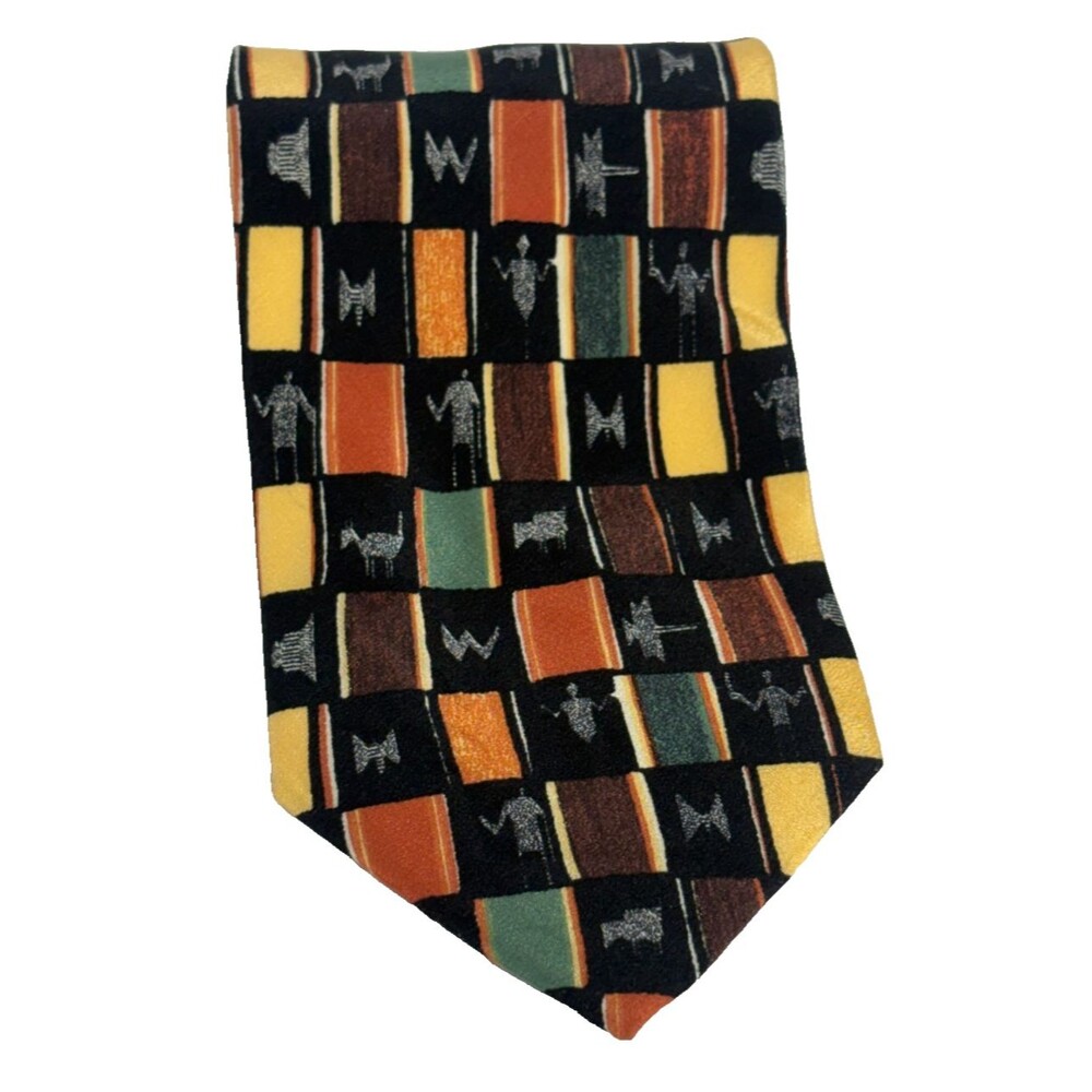 Boelder Boxelder Milwaukee Silk Tie Mens Geo African Tribal Kente Made Italy VTG